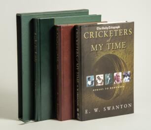 &lsquo;Cricketers Of My Time&rsquo;. E.W. &lsquo;Jim&rsquo; Swanton. London 1999. Two hardback copies, one a limited edition bound in quarter leather with gilt to top edge, no. 90 of 100 copies produced by Boundary Books, signed by Swanton. The other is a standard hardback issue