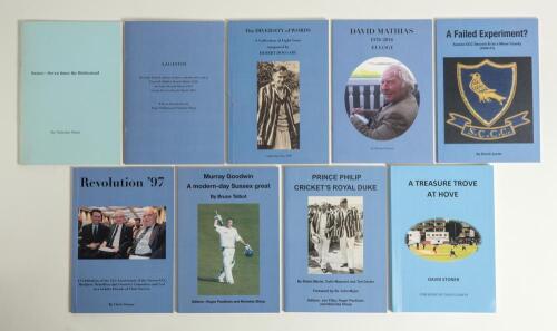 Sussex signed limited edition booklets. Nine booklets all, with one exception, published by the Sussex Cricket Museum and Education Trust, each signed (unless stated) by the author and/ or subject, contributor(s). All similarly bound in original blue card