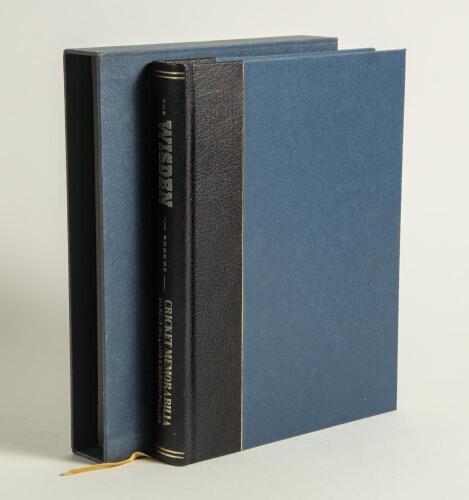 &lsquo;The Wisden Book of Cricket Memorabilia&rsquo;. Marcus Williams & Gordon Phillips. Oxford 1990. Blue and black quarter leather limited edition of 100 copies, numbered and signed by the authors Phillips and Williams, this being no. 4. In slip case. Very good con
