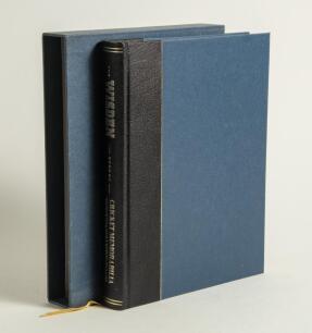 &lsquo;The Wisden Book of Cricket Memorabilia&rsquo;. Marcus Williams & Gordon Phillips. Oxford 1990. Blue and black quarter leather limited edition of 100 copies, numbered and signed by the authors Phillips and Williams, this being no. 4. In slip case. Very good con