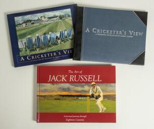 Cricketing artists. Three hardback collections of art. &lsquo;A Cricketer&rsquo;s View&rsquo;, Martin Speight, London 1995. Two copies, one a limited edition no. 11/100 bound in black quarter leather, the other a &lsquo;standard&rsquo; hardback with good dustwrapper, both signed by Sp