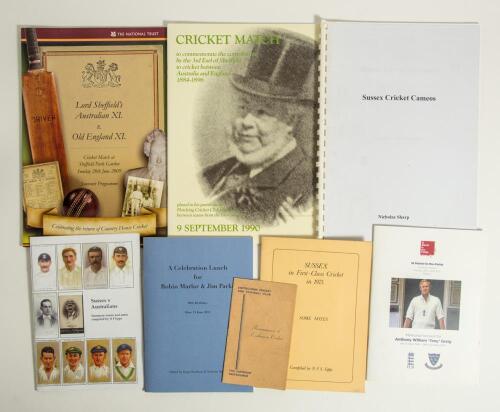 Sussex booklets and brochures. A selection of Sussex related booklets and brochures including some signed limited editions. Includes an earlier small 8pp booklet, &lsquo;Reminiscences of Eastbourne Cricket&rsquo;, published by the Club, The Saffrons, Eastbourne 1950.