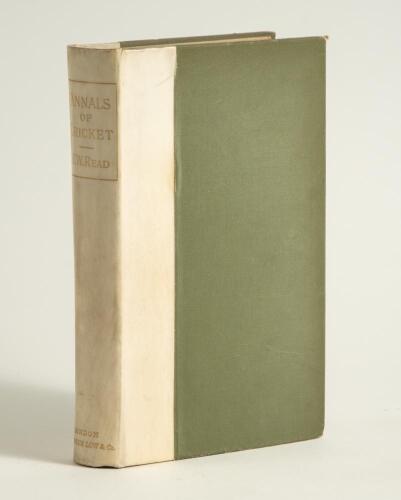 &lsquo;Annals of Cricket&rsquo;. W.W. Read. Sampson Low, London 1896. Original quarter vellum over dark green boards, gilt title to spine. Contents on handmade paper, untrimmed edges. Top edge gilt. Limited edition number 70 in the deluxe edition of 250 copies, nicel