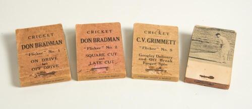 Don Bradman Flicker Book. No.1 &lsquo;On Drive and Off Drive&rsquo; and No.2 &lsquo;Square Cut and Late Cut&rsquo;. Sold with C.V. Grimmett Flicker Book. No. 5, &lsquo;Googly Delivery and Off Break Finger Spin&rsquo;. All published by Flicker Productions Ltd, London in 1930. Some soiling, s