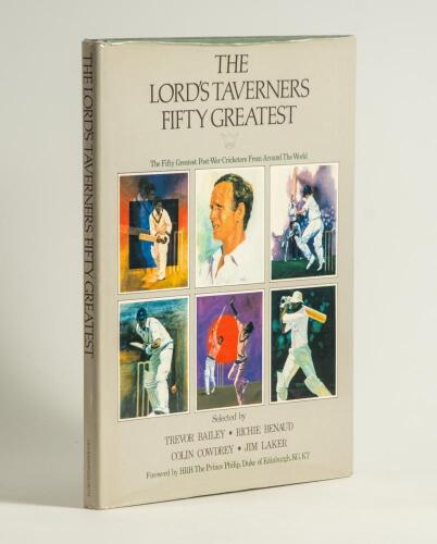 &lsquo;The Lord&rsquo;s Taverners Fifty Greatest&rsquo;. Heinemann-Quixote, 1983. Dustwrapper. The book profusely signed throughout. Signed to the colour book plates by forty one of the fifty cricketers featured. Signatures include Fred Trueman, Sunil Gavaskar, Godfrey Eva