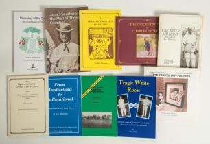 Miscellaneous cricket books. Ten softback titles (one hardback) of which eight are signed by the author. Includes four limited editions. &lsquo;Tragic White Roses [Drake and Booth]&rsquo;, Mick Pope, Mexborough 1995, no. 95/450, also signed by Derek Hodgson and one o