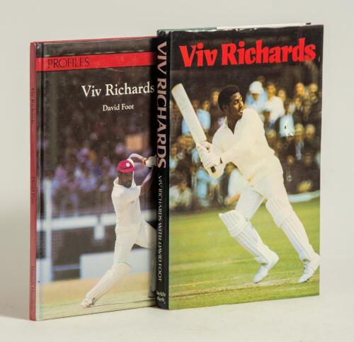 Vivian Richards. Two hardback biographies of Richards. &lsquo;Viv Richards&rsquo; by Richards and David Foot, Kingswood 1979. &lsquo;Viv Richards&rsquo;, David Foot, London 1987. Both titles signed by Richards and Foot. Sold with an official folding scorecard, Somerset v Warwick