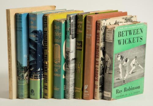 Signed histories, biographies and general cricket interest. Box comprising thirty one titles, all with the exception of two signed by the author, some with dedication to the late vendor. Earlier hardback titles with dustwrapper (unless stated) include &lsquo;Th