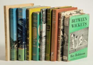 Signed histories, biographies and general cricket interest. Box comprising thirty one titles, all with the exception of two signed by the author, some with dedication to the late vendor. Earlier hardback titles with dustwrapper (unless stated) include &lsquo;Th