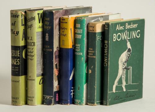 Signed cricket biographies and autobiographies. Box comprising twenty five hardback titles with generally good dustwrappers, all signed by the author/ subject. Earlier hardback titles include &lsquo;Cricketing Days&rsquo;, Bill Edrich, London 1950. &lsquo;Our Cricket Story