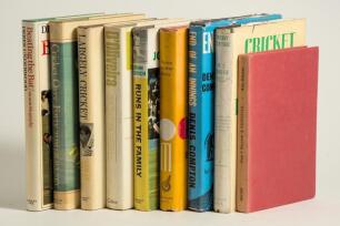 Signed cricket biographies and autobiographies. Box comprising twenty eight hardback (two softback) biographies and the odd cricket history, with generally good dustwrappers unless stated, all signed by the author/ subject. Earlier hardback titles include