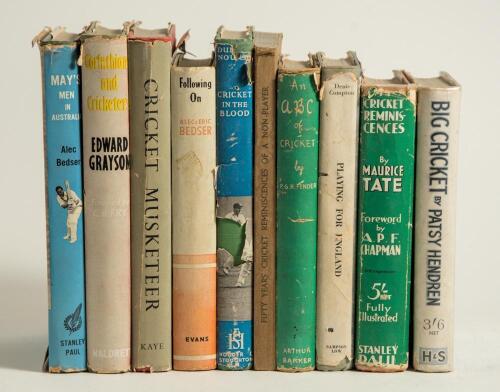Signed cricket biographies and autobiographies 1920s-1970s. Box comprising twenty eight hardback (three softback) biographies and the odd cricket history, the hardbacks all with original dustwrappers in mixed condition. All titles signed by the author/ su