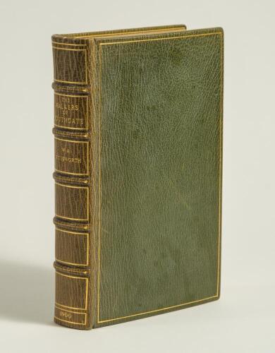 &lsquo;The Walkers of Southgate: A Famous Brotherhood of Cricketers&rsquo;. W.A. Bettesworth. London 1900. Handsomely rebound in full green leather, raised bands and gilt title to spine, gilt to all page edges and marbled endpapers. The gilt illustration of a batsman