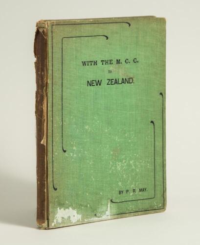 &lsquo;With the M.C.C. to New Zealand&rsquo;. P.R. May. London 1907. Original green cloth boards with title to front. Padwick 3746. Wear and staining to boards and spine. Splitting to spine and slight breaking to internal hinges. Internally in good/ very good conditi