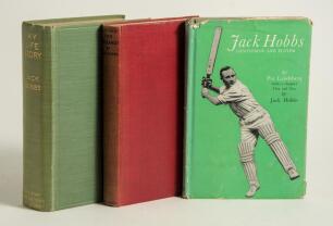 Jack Hobbs. Three hardback titles each signed by Hobbs. Titles are &lsquo;Playing for England! My Test- Cricket Story&rsquo;, London 1931. &lsquo;My Life Story&rsquo;, London 1935. &lsquo;Jack Hobbs. Gentleman and Player&rsquo;, Pat Landsberg with a chapter &lsquo;Then and Now&rsquo; by Hobbs, London 1