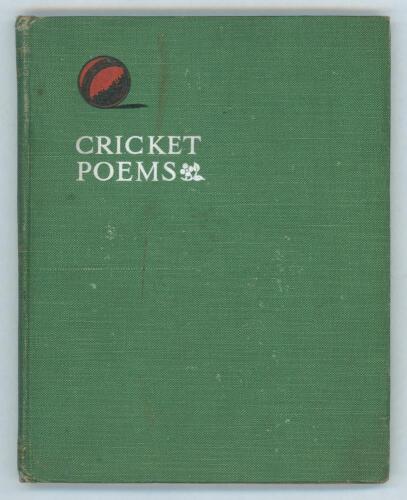 &lsquo;Cricket Poems&rsquo;. George Francis Wilson. London 1905. Original decorative green cloth covers. Presentation copy to &lsquo;W. Jorden&rsquo; with handwritten and signed dedication from the author, dated 16th May 1917. Handmade paper with untrimmed edges. Minor soiling a