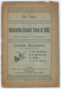 &lsquo;The Australian Cricket Team of 1893&rsquo;. Henry V.L. Stanton of &lsquo;The Sportsman&rsquo;. First edition, &lsquo;Sport & Play&rsquo;, Birmingham 1893. 18pp. Pre-tour booklet comprising biographies with portraits of Messrs. J.M. Blackham, H.C. Bannerman, G. Giffen and C.T.B. Turne
