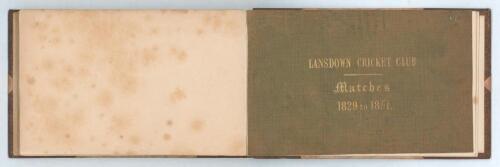 &lsquo;Lansdown Cricket Club. Matches, 1825 to 1851&rsquo;. Printed and published for the Club by R.E. Peach, Bath 1852. iv, 120pp. Small landscape format book of Club scores rebound in later half calf and marbled boards, gilt title to spine. Original front cloth wra