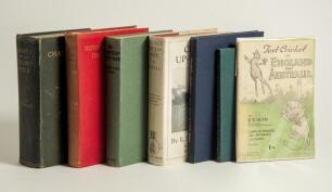 Signed cricket titles 1905-1948. Seven titles, all hardbacks unless stated, each signed by the author. Titles are &lsquo;Oxford and Cambridge Scores and Biographies&rsquo;, J.D. Betham, London 1905, signed letter slipped in. &lsquo;Chats on the Cricket Field&rsquo;, W.A. Bettesw