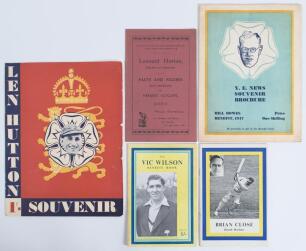 Yorkshire Benefits and Testimonials 1947-1961. Five original Benefit brochures including two souvenir brochures for Bill Bowes 1947 and Len Hutton 1950, both published by the Yorkshire Evening News, and another for Hutton, published by the &lsquo;Hull District&rsquo;