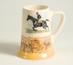 Grand National Coronation Year 1937. &lsquo;Royal Mail&rsquo;. Royal Doulton commemorative ceramic tankard with transfer printed image of the National winner &lsquo;Royal Mail&rsquo; and scenes of the Coronation below. With titles and details of owner, trainer and jockey etc. Sp