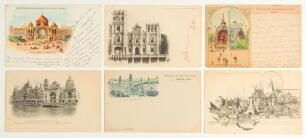 Olympics. &lsquo;Exposition Universelle [World Fair]&rsquo; Paris 1900. Six original postcards, all with printed titles for the &lsquo;Exposition Universelle&rsquo;, of which two are in colour. Each features an illustration/ image of a Paris attraction hosting the exhibition, wh