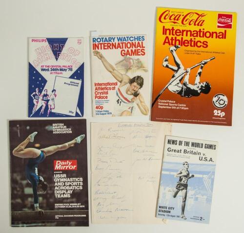 Athletics and Gymnastics 1960s onwards. Official programme for the &lsquo;USSR Gymnastics and Sports Acrobatic Display Teams&rsquo; event at Wembley Pool, 27th- 30th October 1976, with profuse signatures of team members to one page including Olga Korbut, Nellie Kim e