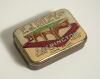 Billiards/ Snooker and hockey. Attractive early 1900s vesta case/ snooker cue tip tin with attractive colour image to the hinged lid of a billiards table and title &lsquo;E.J. Riley Ltd., Accrington. Where the Billiard Tables Come From&rsquo;. 3.25&rdquo;x2.25&rdquo;. Colours ni