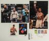 Signed boxing photographs. Two colour press photographs, one signed by Anthony Joshua, the other by Conor Mcgregor and Jose Aldo. Both 12&rdquo;x8&rdquo;. Two small signed promotional cards/ photographs of Frank Bruno and Amir Khan. Sold with a Post Office First Day 