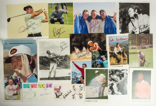 Golf signatures 1950s onwards. A good selection of over thirty signatures of golfers. Includes two signed commemorative covers for the Royal Jersey Golf Club Centenary 1978 signed by Michael Bonallack, and the Australia Commonwealth Day 1983 signed by Ian