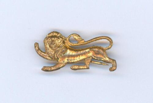 British Lions tour of South Africa 1938. A rare gilt metal pin badge in the form of a gilt lion, the reverse impressed &lsquo;B.R.F.T 1938&rsquo; (British Rugby Football Tour). Complete with original pin fittings and in very good condition. Sold with an official menu