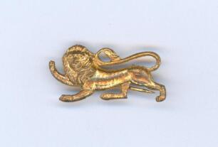 British Lions tour of South Africa 1938. A rare gilt metal pin badge in the form of a gilt lion, the reverse impressed &lsquo;B.R.F.T 1938&rsquo; (British Rugby Football Tour). Complete with original pin fittings and in very good condition. Sold with an official menu