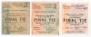 F.A. Cup Finals 1949-1960. Three original match tickets for Wembley Finals. Tickets are for Leicester City v Wolverhampton Wanderers, 30th April 1949 (Wolves won 3-1), Newcastle United v Blackpool, 28th April 1951 (Newcastle won 2-0), and Blackburn Rovers
