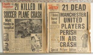 Manchester United &lsquo;Busby Babes&rsquo; 1957. Original and complete copy of the Daily Mirror newspaper dated 7th February 1958 with extensive coverage of the Munich air disaster in which a number of players lost their lives. Also a partial copy of the Daily Sketc
