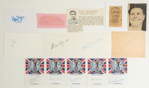 England World Cup &lsquo;66. Fourteen individual signatures of members of the England team, coaches and commentator. Five are signed to &lsquo;England Winners&rsquo; autograph cards, Geoff Hurst, Nobby Stiles, Ray Wilson, Roger Hunt, and Martin Peters. Others signed to cut