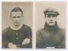 Nottingham Forest F.C. Two Godfrey Phillips &lsquo;Pinnace&rsquo; premium issue cabinet size mono real photograph plain back trade cards of Sidney Gibson 1921-1928, played 252 matches scoring 55 goals and goalkeeper Joe Johnson 1919-1921, played 54 matches. The large