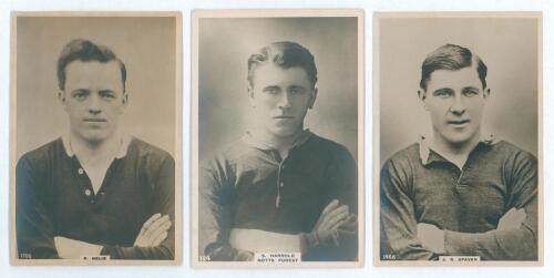 Nottingham Forest F.C. Three Godfrey Phillips &lsquo;Pinnace&rsquo; premium issue cabinet size mono real photograph plain back trade cards of Patrick Nelis 1922-1925, played 59 matches scoring 13 goals, Sidney Harrold 1920-1922, played 50 matches scoring eight goals 