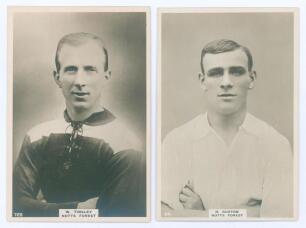 Nottingham Forest F.C. Two Godfrey Phillips &lsquo;Pinnace&rsquo; premium issue cabinet size mono real photograph plain back trade cards of Walter Tinsley 1921-1924, played 61 matches scoring 13 goals and Noah Burton 1921-1932, played 296 matches scoring 57 goals. Th