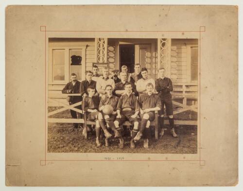 Plymouth Argyle F.C. 1895/96. Large and early original sepia photograph of the then amateur Plymouth Argyle team seated and standing in rows wearing football attire, in front of the pavilion. The photograph, by Henry Yeo of Plymouth, measures 11.5&rdquo;x9&rdquo;, la