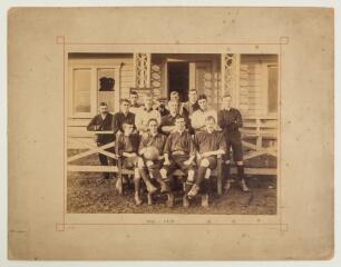 Plymouth Argyle F.C. 1895/96. Large and early original sepia photograph of the then amateur Plymouth Argyle team seated and standing in rows wearing football attire, in front of the pavilion. The photograph, by Henry Yeo of Plymouth, measures 11.5&rdquo;x9&rdquo;, la