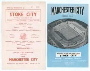 Manchester City v Stoke City. Football League Cup 1963/64. Two official programmes, one for the 1st leg played at Stoke-on-Trent 15th January 1964, Stoke won 2-0, scores annotated to the front, the other for the 2nd leg at Maine Road 5th February 1964, Ma