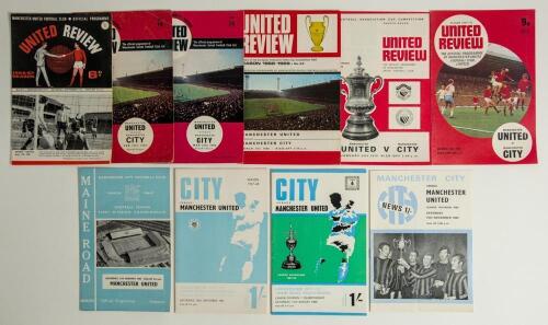 The Manchester Derby. Manchester City v Manchester United. Seasons 1966/67- 1969/70. League Division 1 and F.A. Cup. Ten original official &lsquo;home&rsquo; and &lsquo;away&rsquo; programmes, all for League matches except where stated. Matches played at Maine Road are 21st Janu