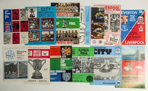 Manchester City F.C. Football League Cup 1969/70-2018/19. A good selection of twenty four official programmes for home and away League Cup semi-finals and Wembley finals, Charity Shield etc. League Cup programmes are for seasons 1969/70 two Semi-final leg