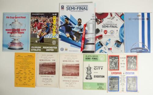 Manchester City 1965/66-2018/19. F.A. Cup Semi-finals and 6th Round. Ten official programmes including one double-sided leaflet for the 6th Round 2nd replay v Everton, Molineux 12th April 1966, Everton won 2-0. Others are for Semi-finals played at Villa P