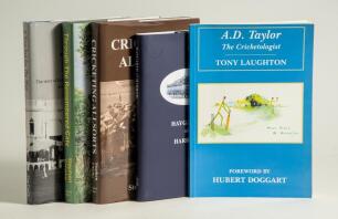 Cricket Books. Good selection of books and pamphlets including &lsquo;A.D. Taylor. The Cricketologist&rsquo;. Tony Laughton un-numbered limited edition of 200 copies, &lsquo;Haygarth at Harrow (1839-1842)&rsquo;. Compiled by Roger Heavens. Louth 2018. Limited edition no. 86/100.