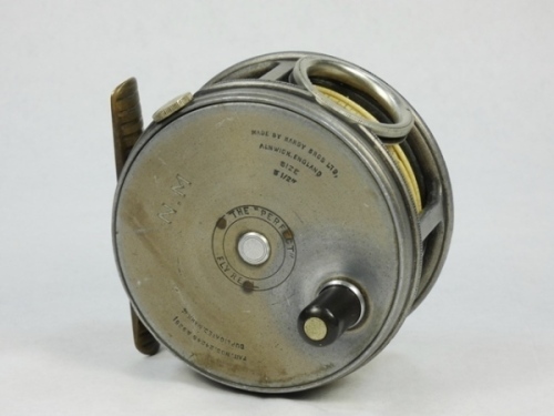 A scarce Hardy Perfect 3 ½" light salmon fly reel, ebonite handle, ribbed brass foot, revolving nickel silver line guide, milled nickel silver drum locking screw, rim tension screw and Mk.II check mechanism, faceplate block engraved previous owners initi