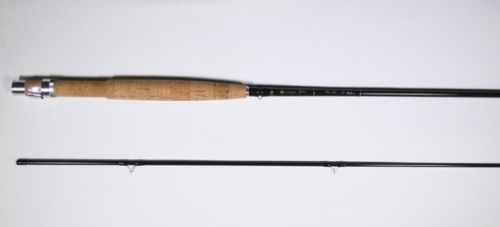 A good Hardy "Test" 2 piece glass fibre trout fly rod, 7'6", #4, green silk wraps, sliding alloy reel fitting, as new condition, made 2013, in bag, cork capped alloy tube and outer cloth case