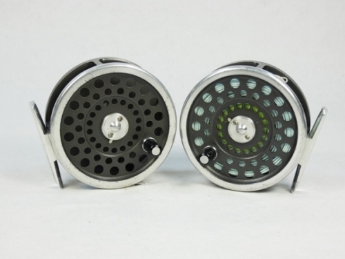 A pair of Hardy Marquis 6 trout fly reels, each with composition handle, alloy foot, two screw drum latch and rear mounted tension regulator, in zip cases, a Hardy "Deluxe" 2 piece carbon trout fly rod, 8'6", #6/7 and a Hardy "Favourite" 2 piece carbon tr
