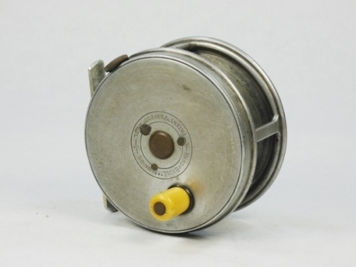 A scarce Hardy Perfect 3 ½" light salmon fly reel, "eunuch" model (no ball bearings) with ivorine handle, alloy foot, milled rim tension screw and Mk.II check mechanism, faceplate stamped central circular logo, only light wear from normal use, circa 1920