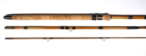 A Hardy "Sheffield Surestrike" 3 piece whole and built cane float rod, 12', black silk wraps, sliding bronze brass reel fittings, suction joints, stand-off rings, 1953, as new condition, in later bag